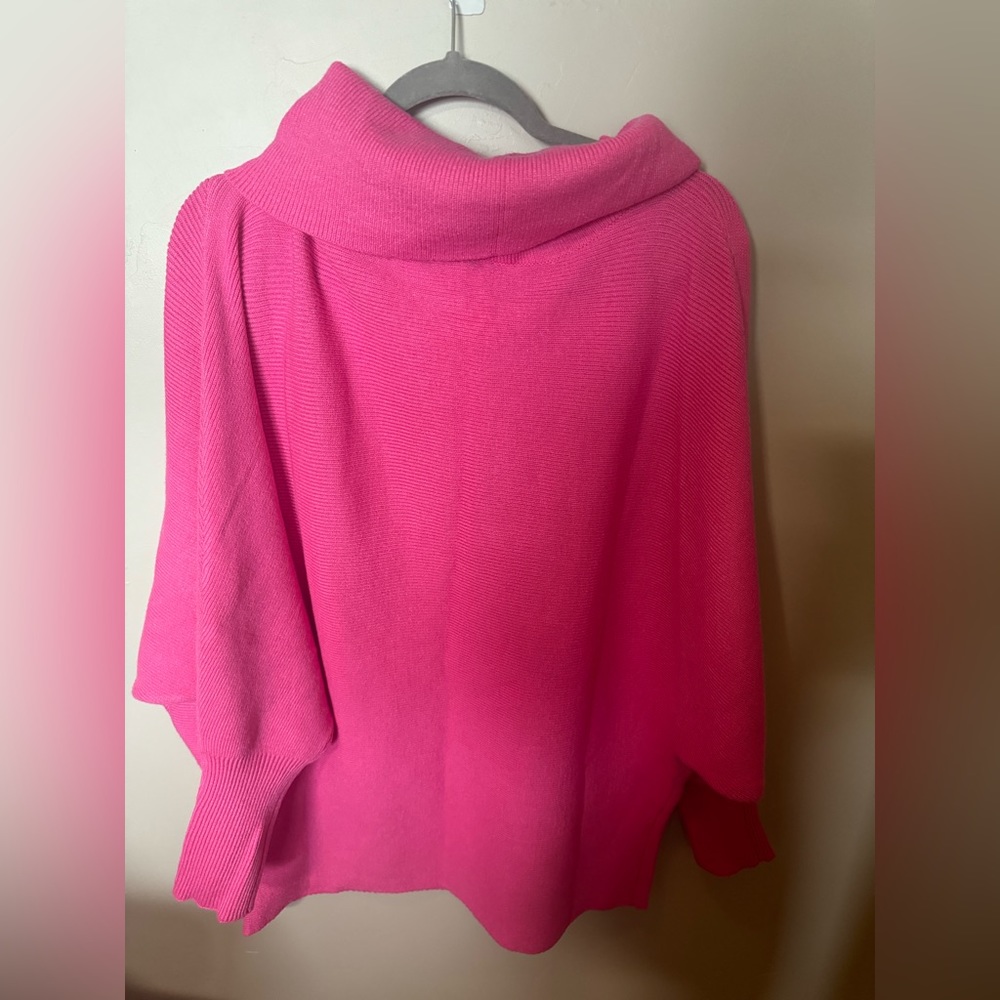 Barbie pink cowl neck sweater, Davi & Dani, size large Tunic style, fit to 1X - Picture 2 of 3